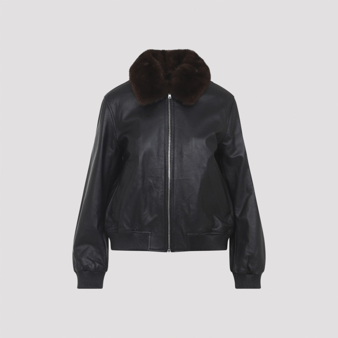 Yves Salomon Black Leather Jacket With Detachable Mink Collar