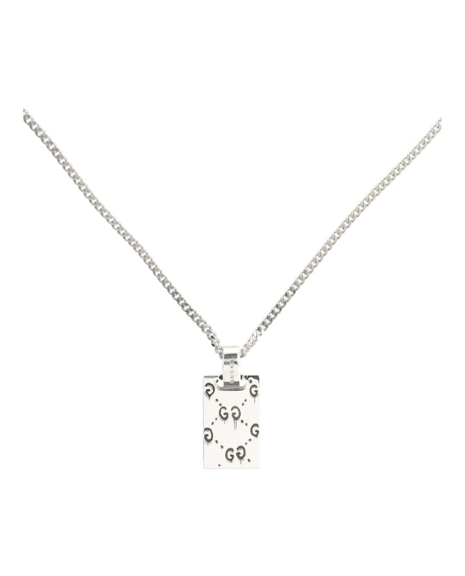 Gucci Sterling Silver Ghost Tag Necklace