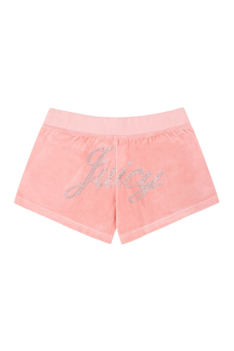 S&R X Juicy Couture Pink Juicy Script Velour Crystal Logo Cotton Shorts