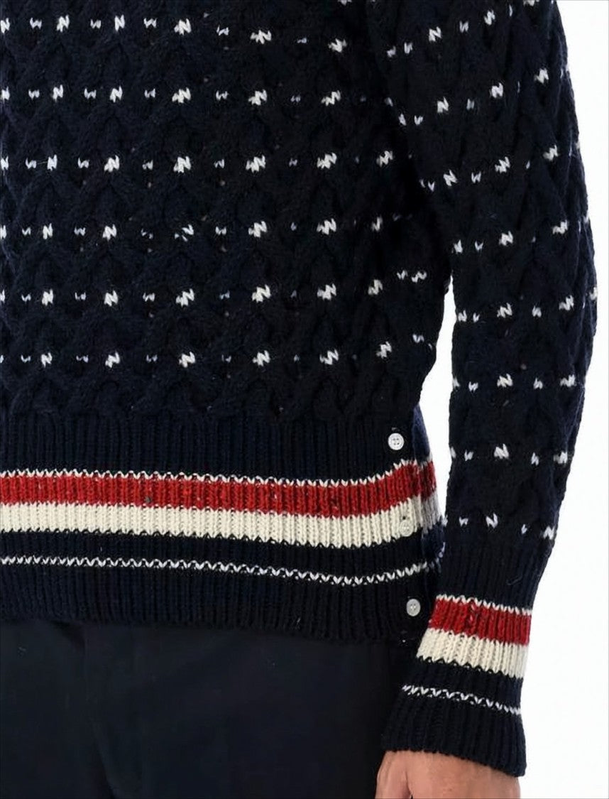 Thom Browne Textured Knit Sweater With Striped Hem And Contrasting Dots