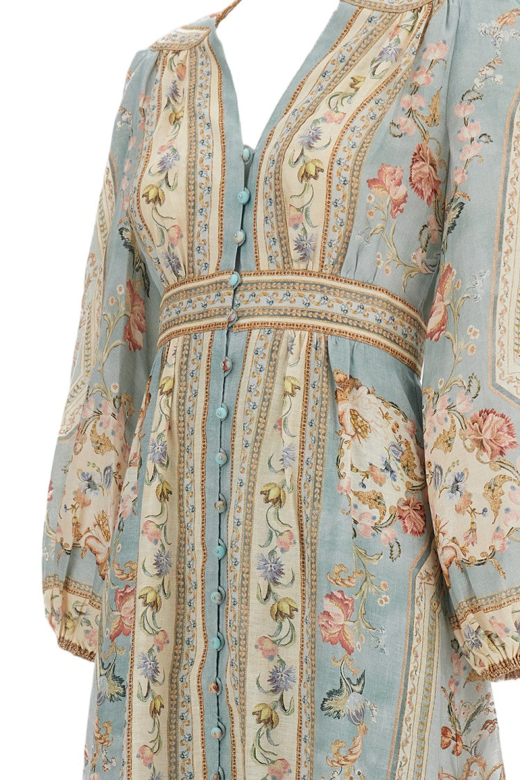 Zimmermann Light Blue Tapestry Floral Linen Midi Dress