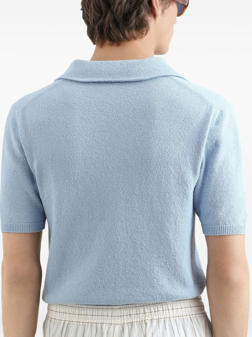 Dolce & Gabbana Light Blue Textured Knit Polo Shirt