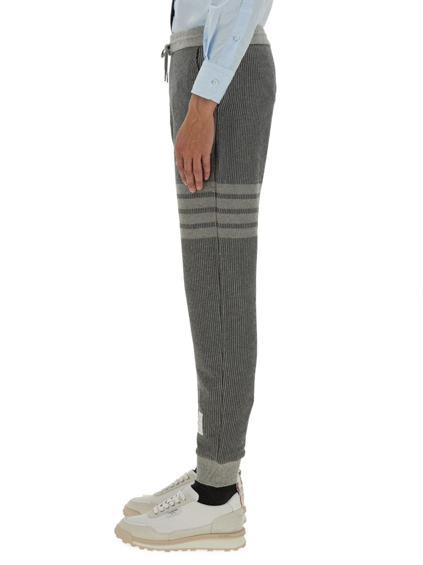 Thom Browne Textured Ribbed Jogger Pants With Distinctive Stripe