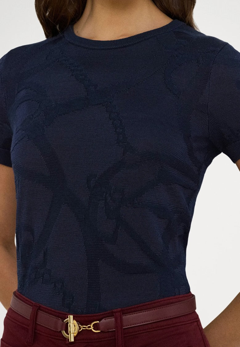 Lauren Ralph Lauren Navy Blue Eyelah Rayon Pullover Knit Top