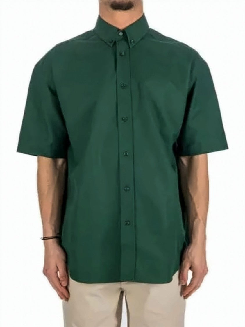 Burberry Minimalist Short-Sleeved Shirt In Deep Green Cotton