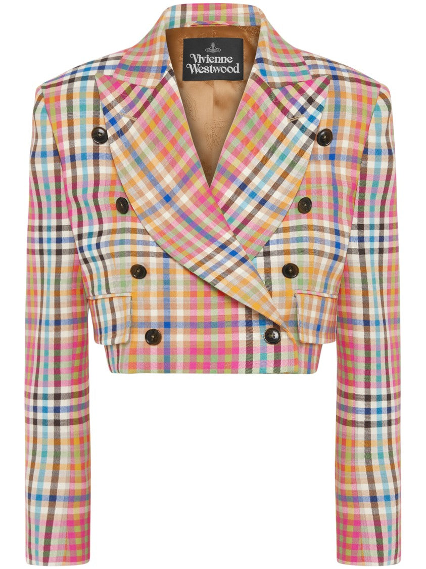 Vivienne Westwood Ls Cut Off Plaid Double-Breasted Jacket