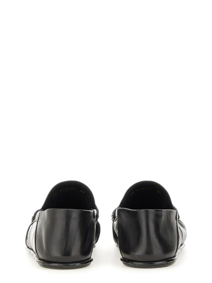 Saint Laurent Moccasin-Style Black Leather Loafers With Gold Accents