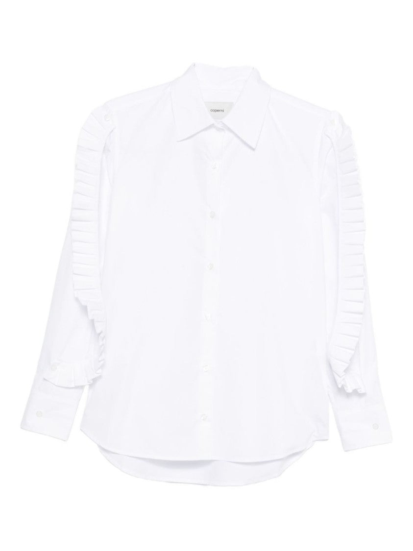 Coperni Ruffled Trim White Cotton Shirt