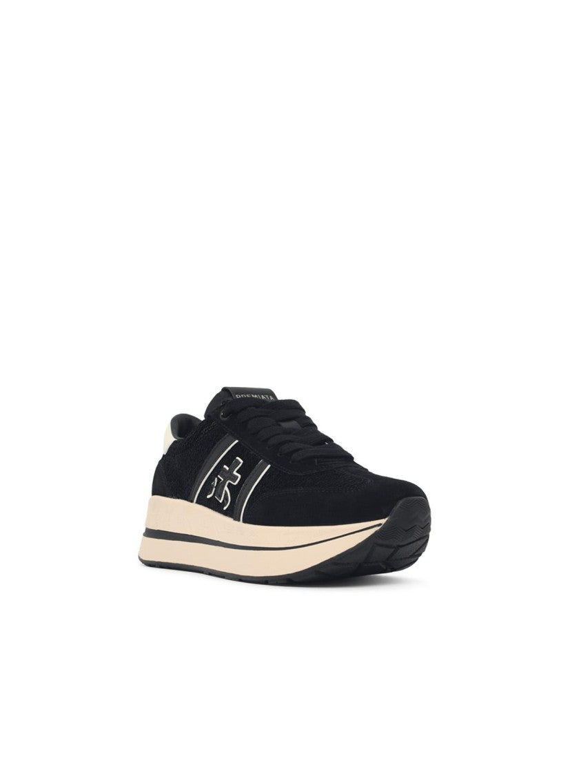 Premiata Grey Fabric Blend Sneakers With Sequin Texture And Suede Accents