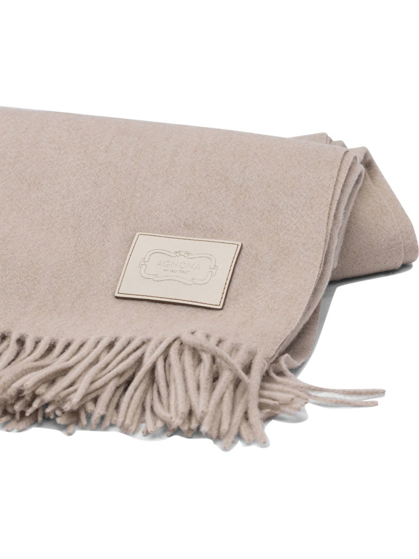 Agnona Beige Textured Wool Scarf With Delicate Fringes