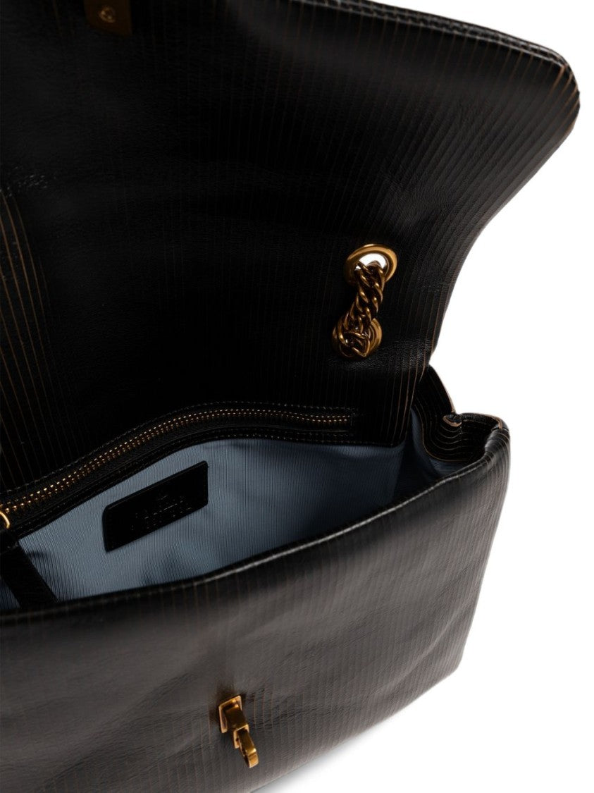 Vivienne Westwood Textured Black Handbag With Gold-Tone Emblem And Chain Strap