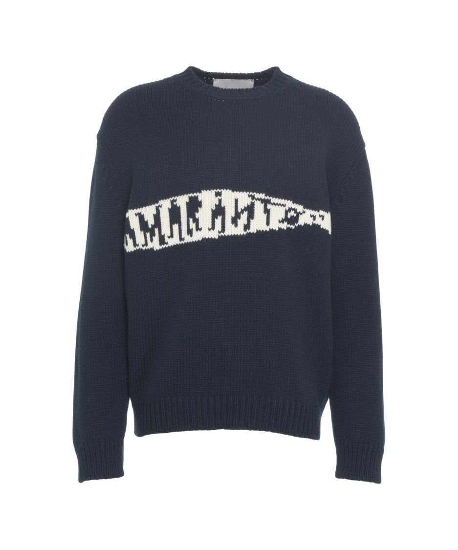 Amaranto Oversized Knit Sweater With Intarsia Logo And Ribbed Finish