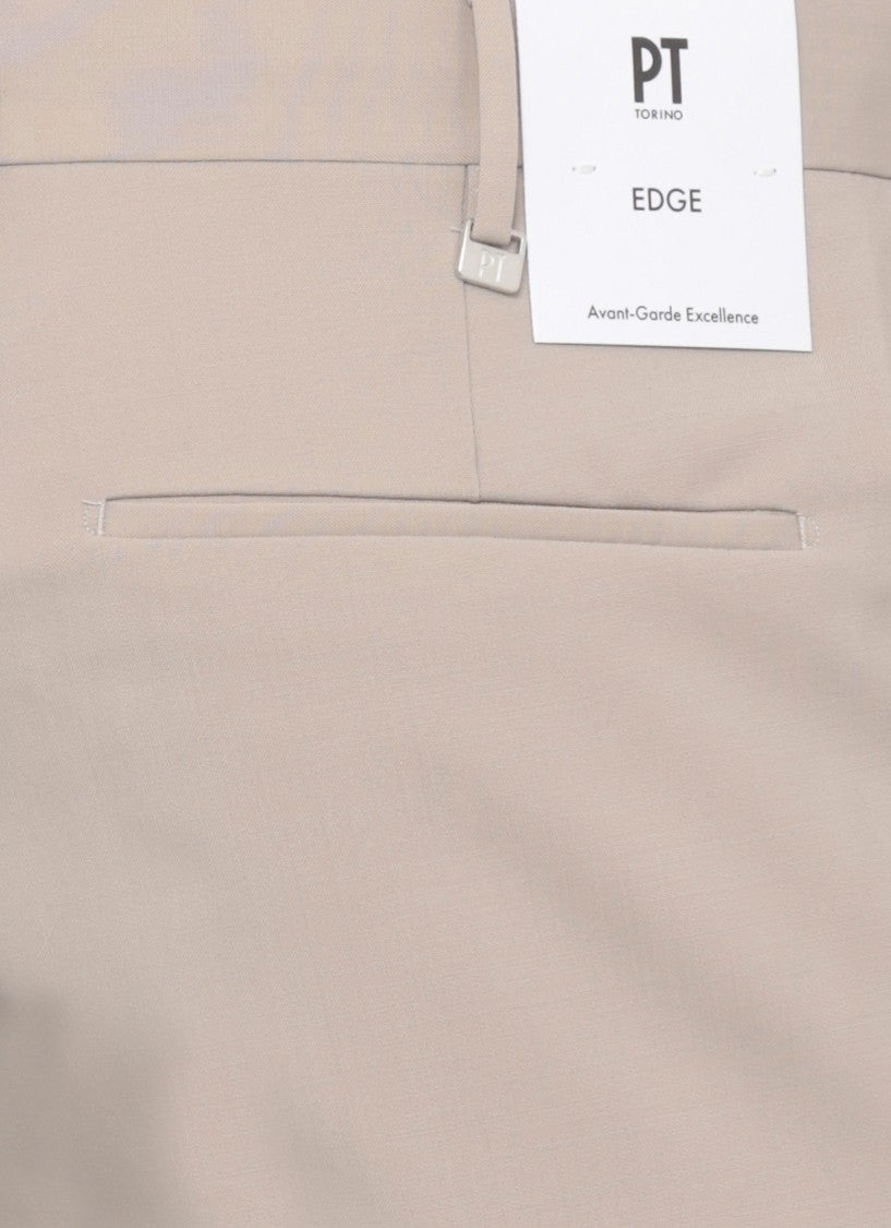 Pt Torino Beige Wool Straight-Leg Pants