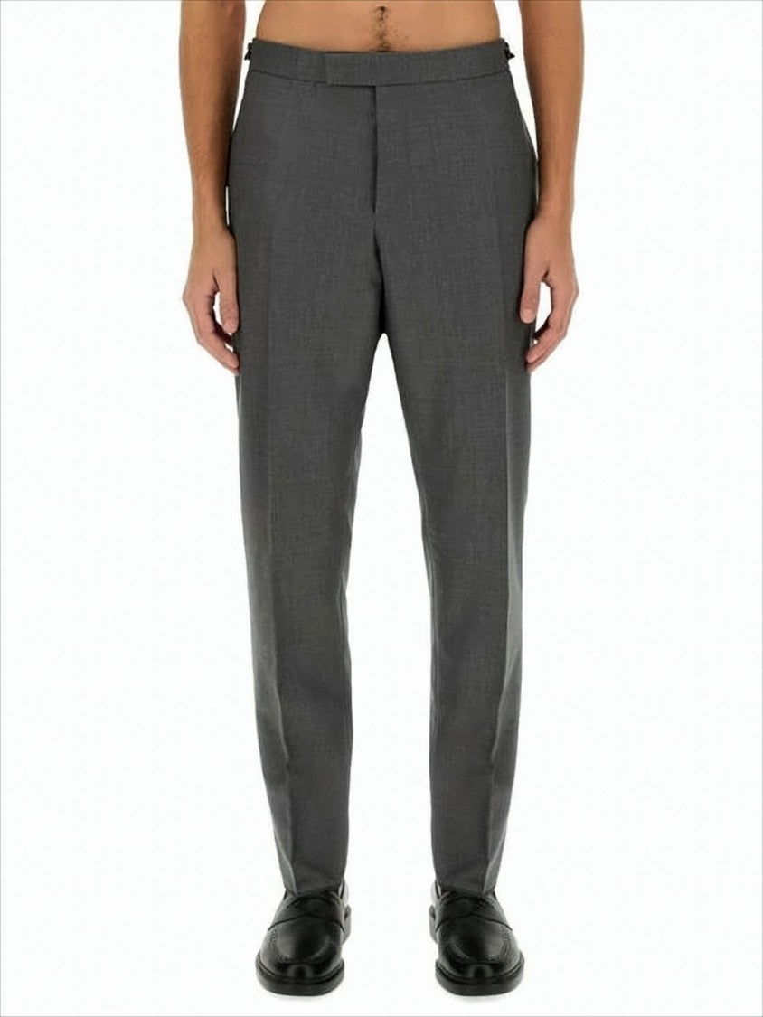 Thom Browne Tailored Grey Suit Pants With Subtle Stripe Detail