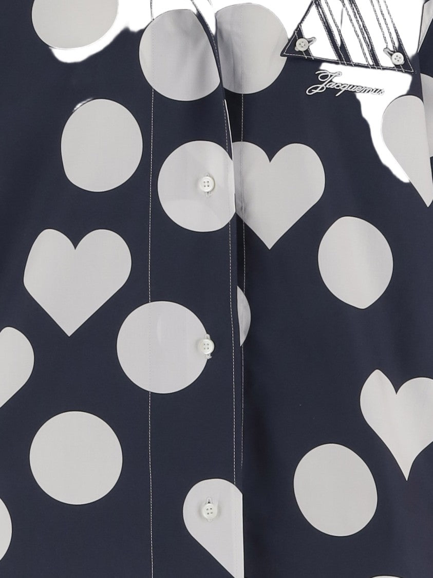 Jacquemus Navy Cotton Shirt With Bowling Collar And Playful Print