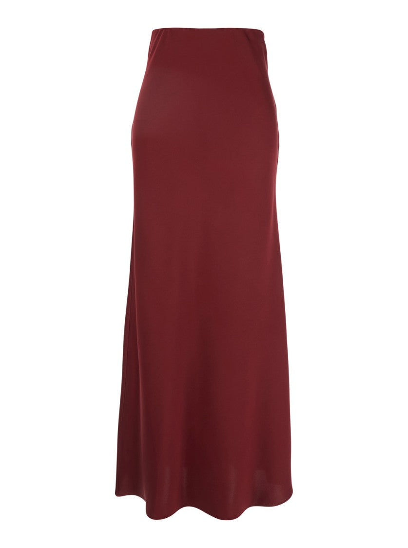 Plain Bordeaux Long Skirt With Volant Detail At The End
