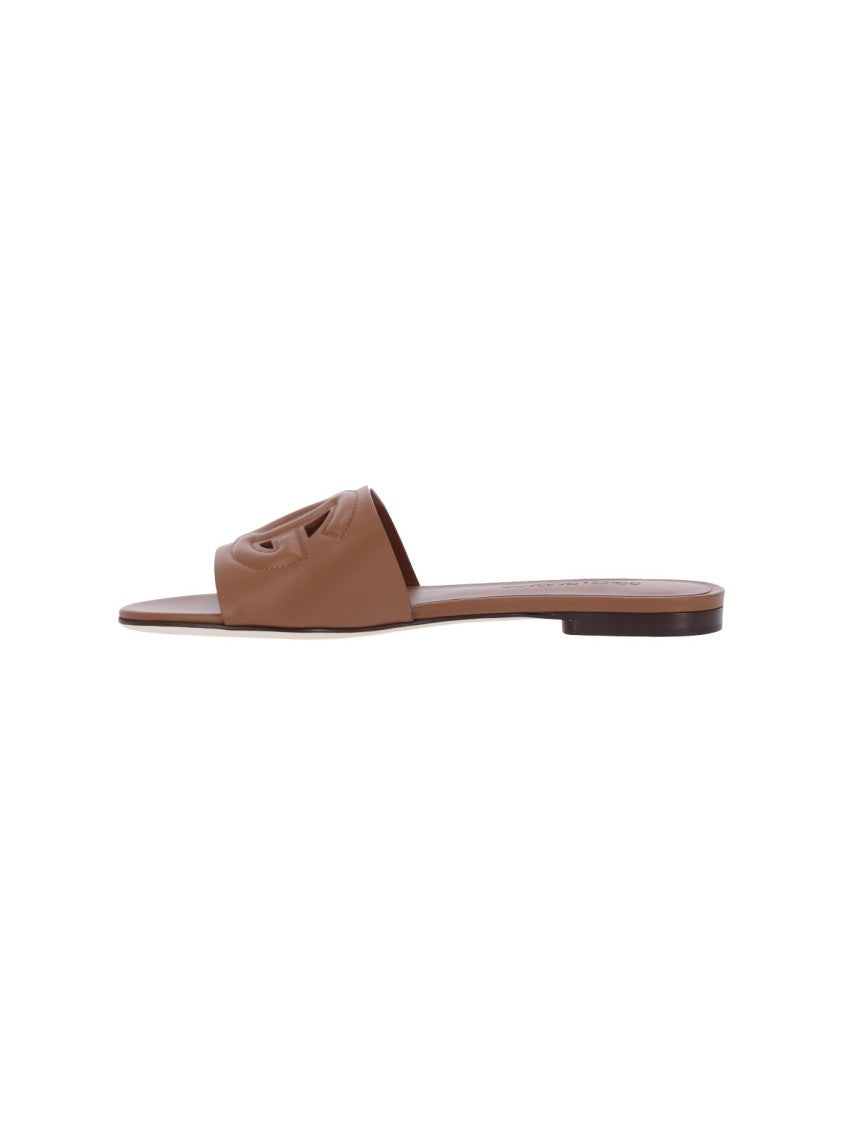 Dolce & Gabbana Brown Dg Leather Slides Sandals