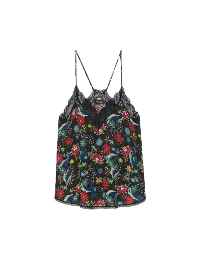 Zadig & Voltaire Sleeveless Top With Lace-Trimmed V-Neckline And Floral Print