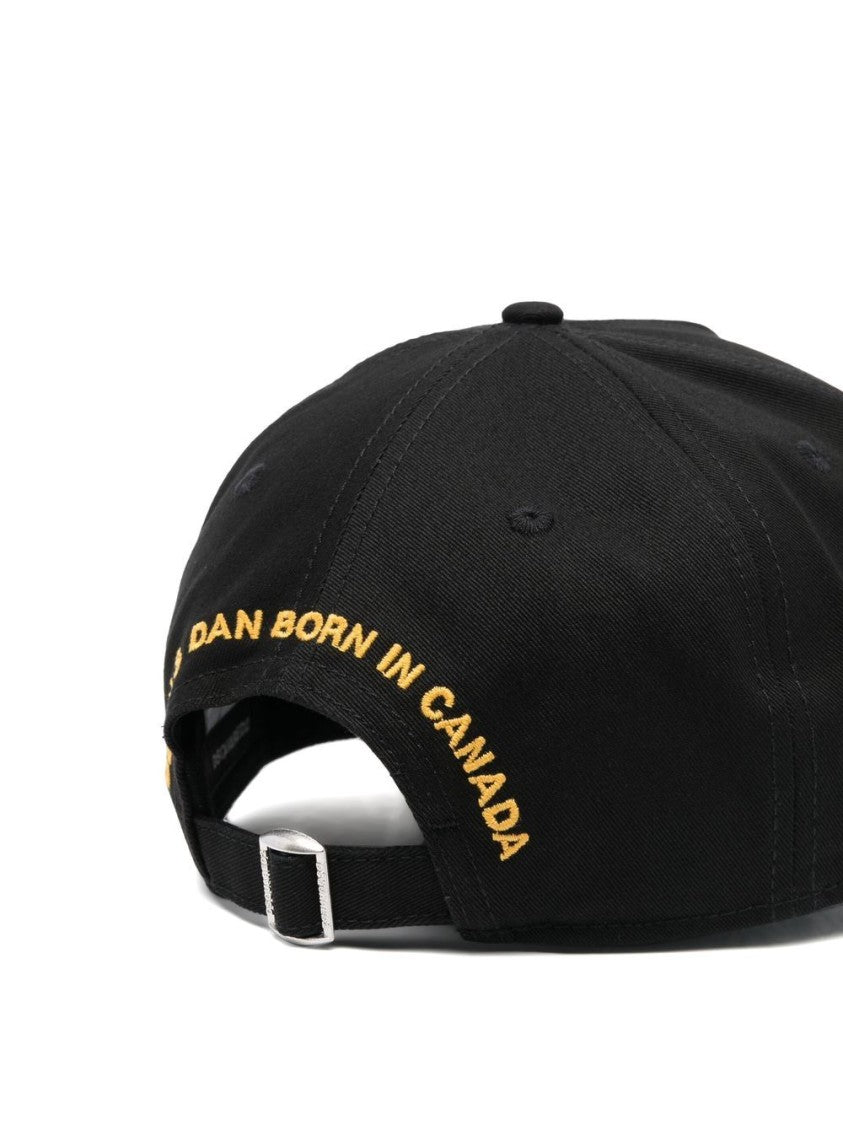 Dsquared2 Black Cotton Cap With Distressed Finish And Icon Motif