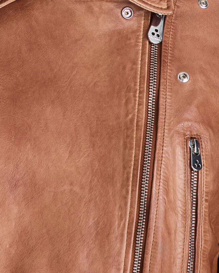 Peuterey Short-Cut Slim Silhouette Leather Jacket With Asymmetrical Zip