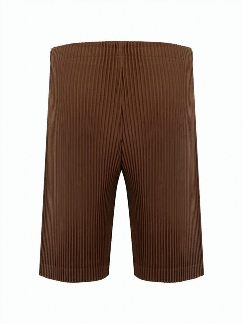 Homme Plissé Issey Miyake Pleated Brown Shorts With Elastic Waistband