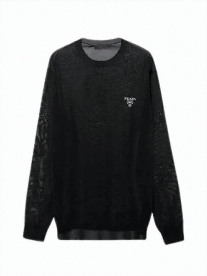 Prada Textured Black Knit Sweater With Subtle Sheen