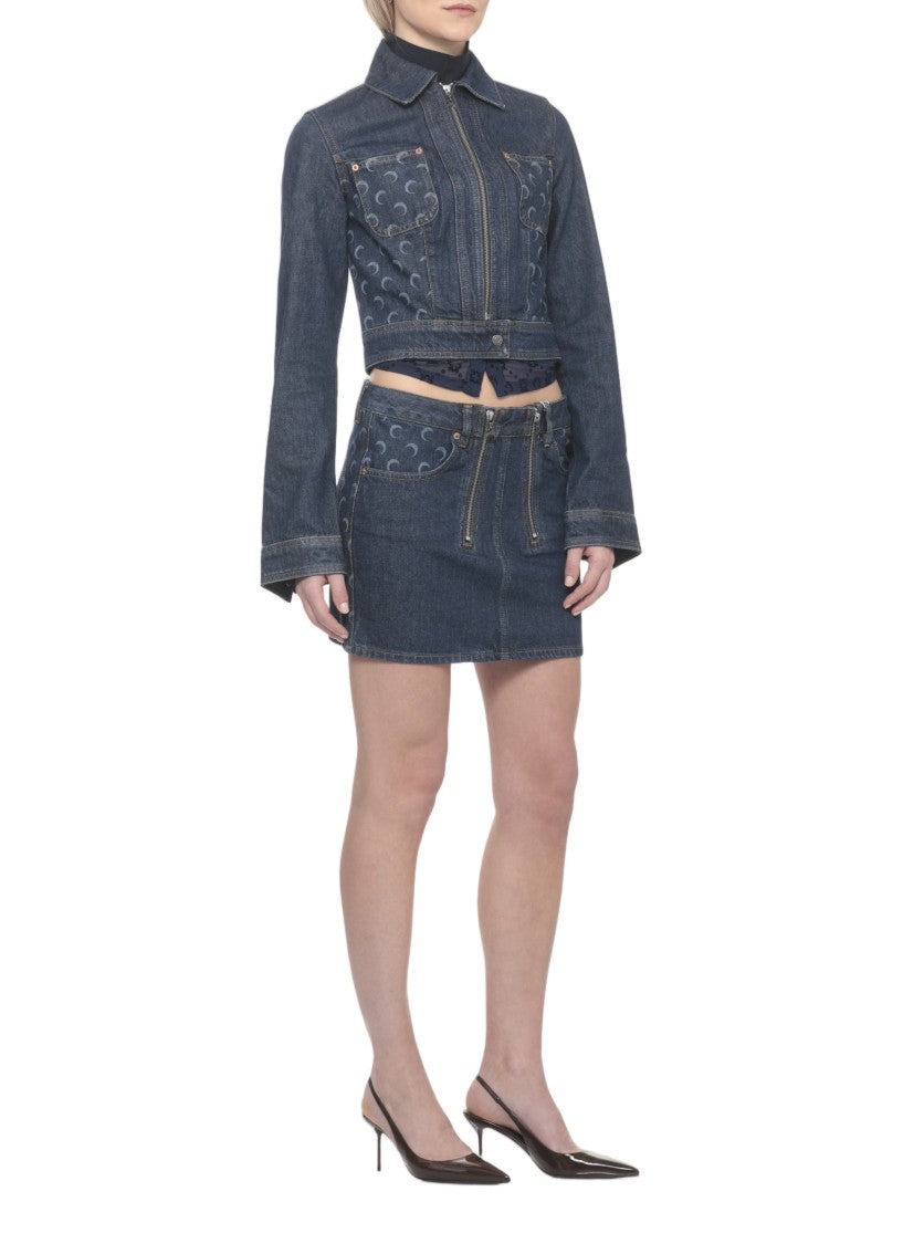 Marine Serre Blue Moon Pattern Denim Jacket