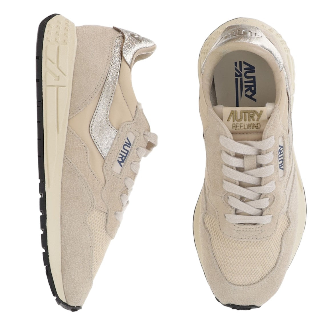 Autry Beige/Silver Padded Heel Running Sneakers