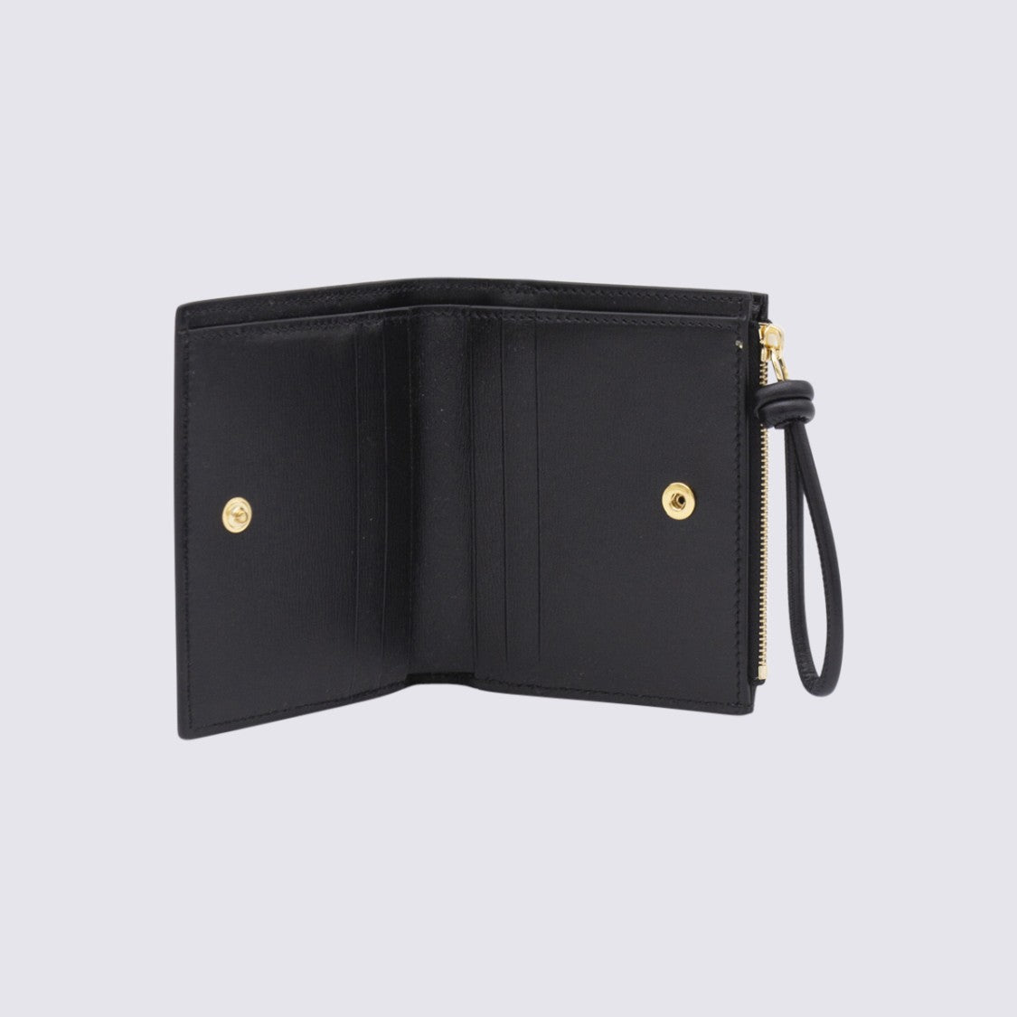 Jil Sander Compact Black Leather Wallet With Snap Closure