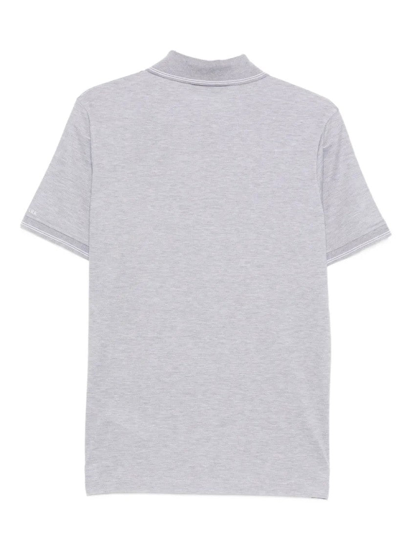 Paul & Shark Grey Striped Zip-Front Short-Sleeve Cotton Polo Shirt