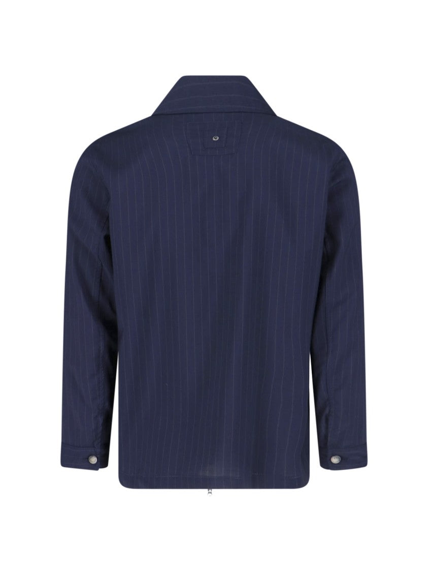 White Sand Blue Pinstripe Virgin Wool Blend Jacket