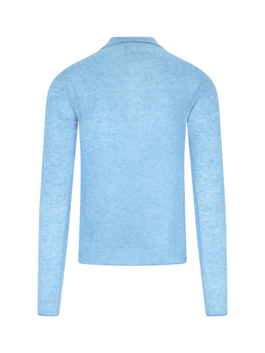 Erl Heathered Blue Long Sleeve Polo Shirt
