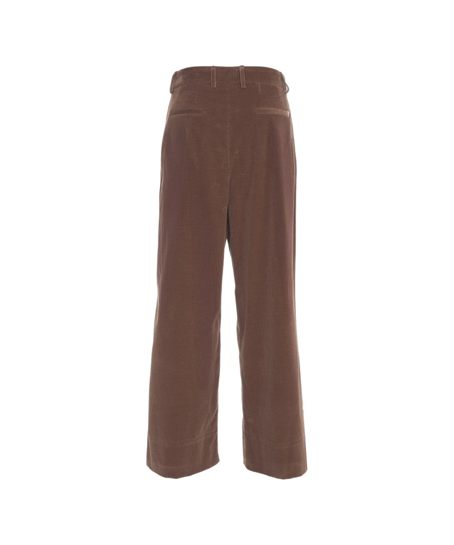 Dondup Pleated High-Waisted Brown Trousers With Side Pockets