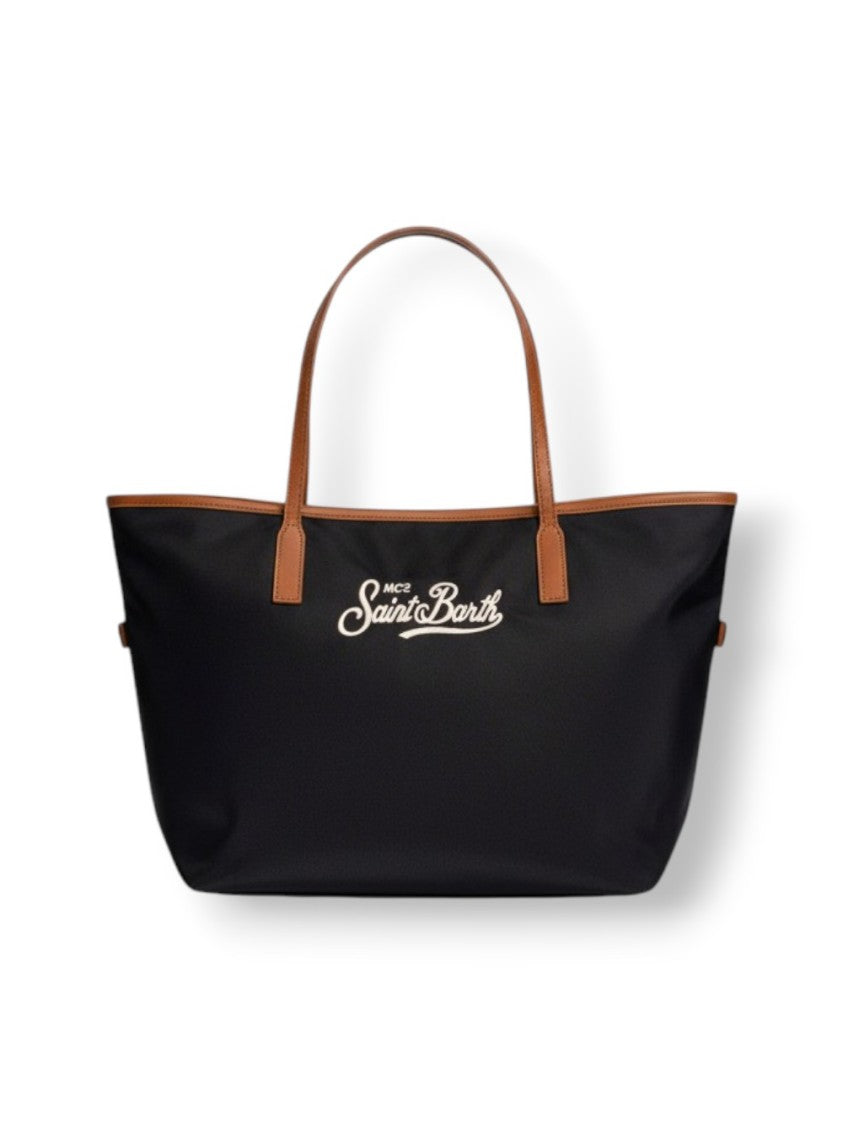 Mc2 Saint Barth Rectangular Tote Bag With Contrasting Brown Handles