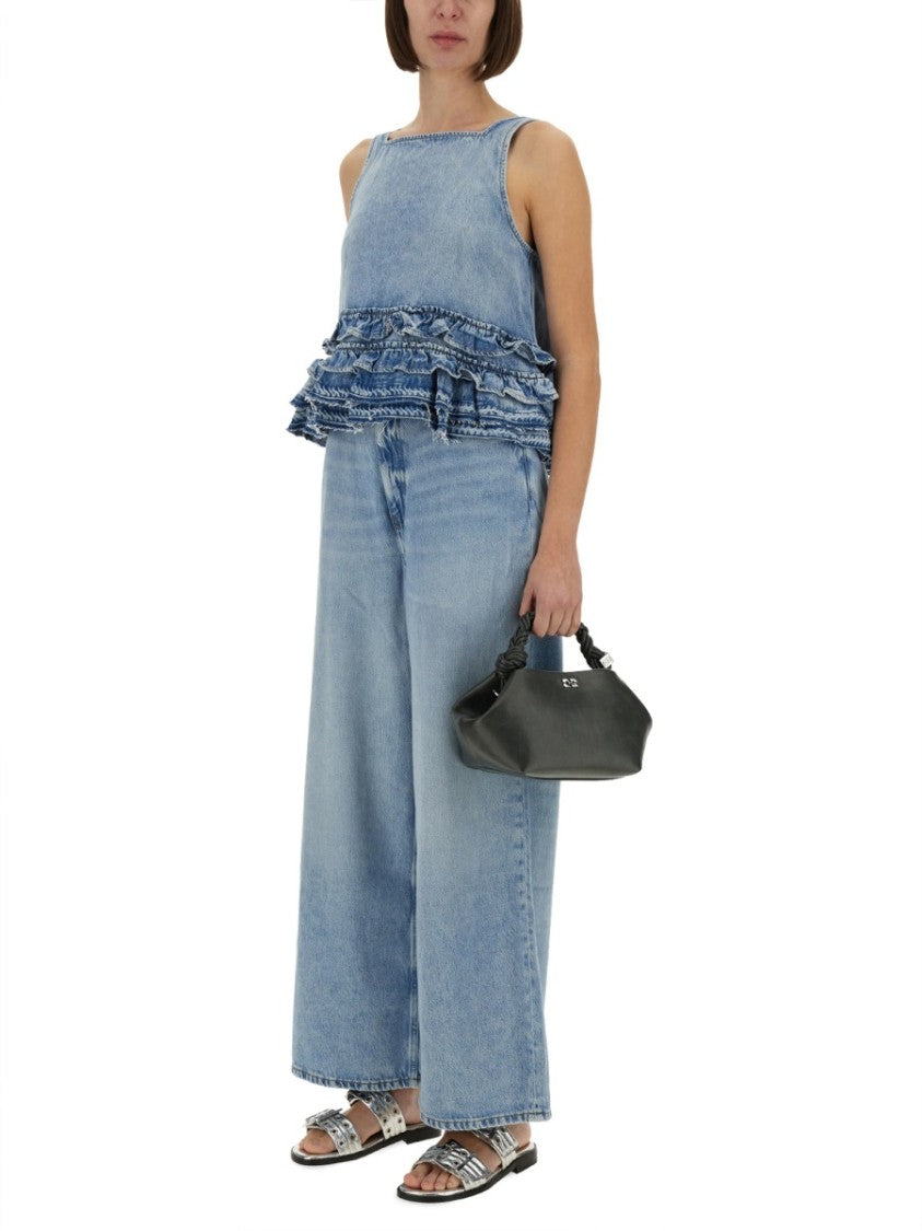 Ganni Denim Ruffle Top