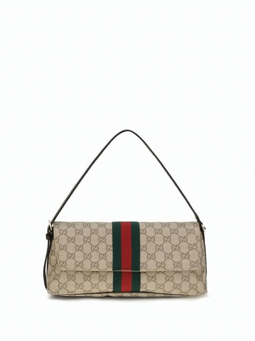 Gucci Canvas Shoulder Bag With Monogram Pattern And Signature Stripe