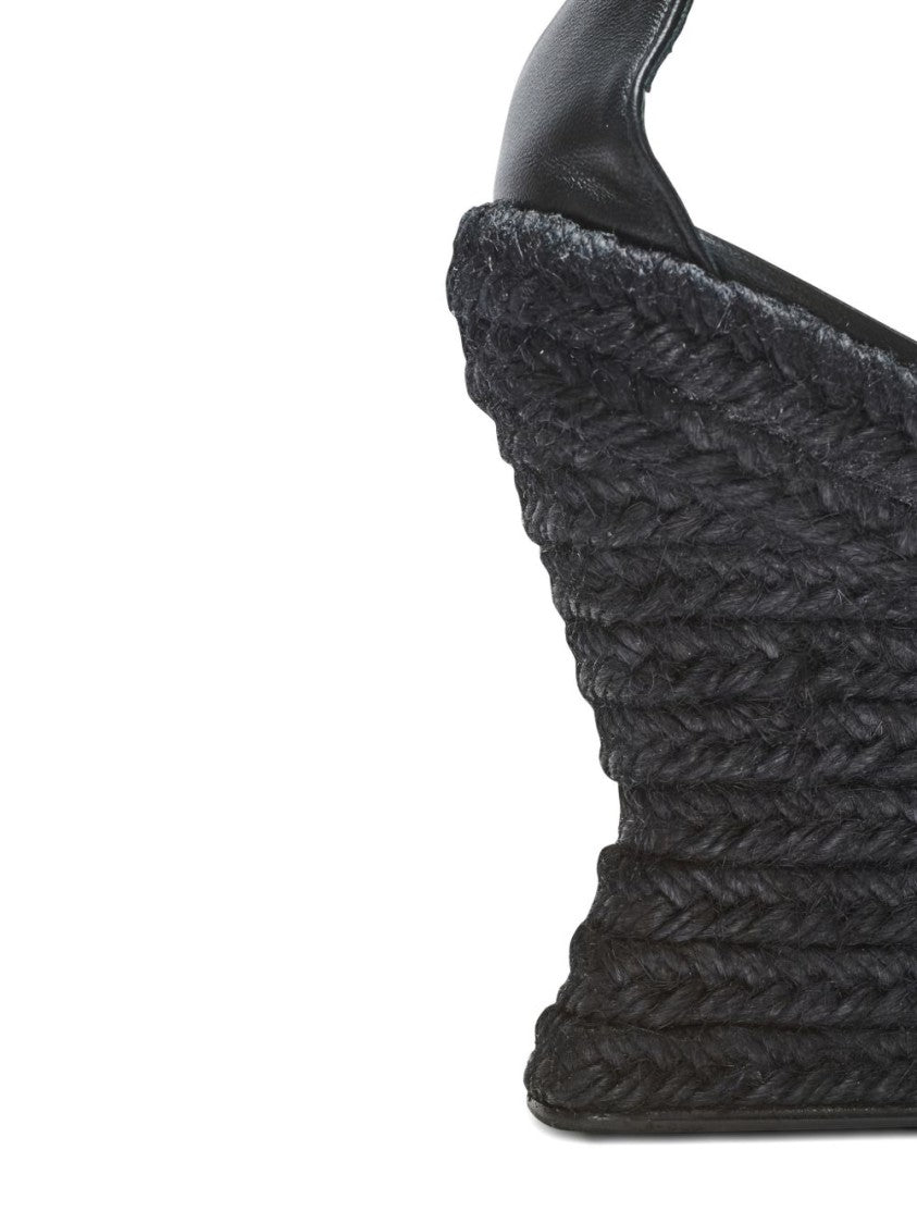Balmain Black Textured Woven Wedge Sandals