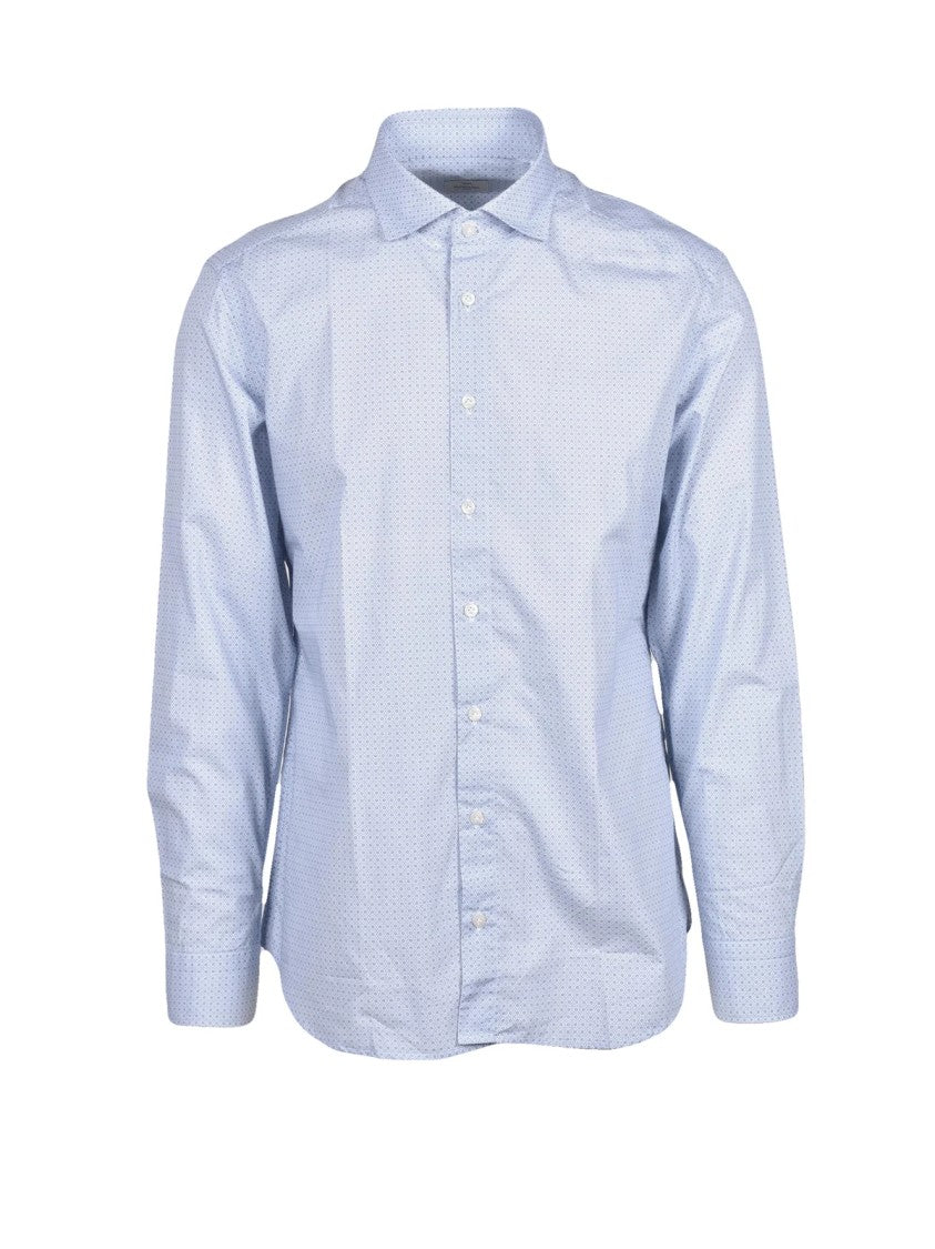 Mariano Napoli Light Blue Geometric Print Cotton Shirt