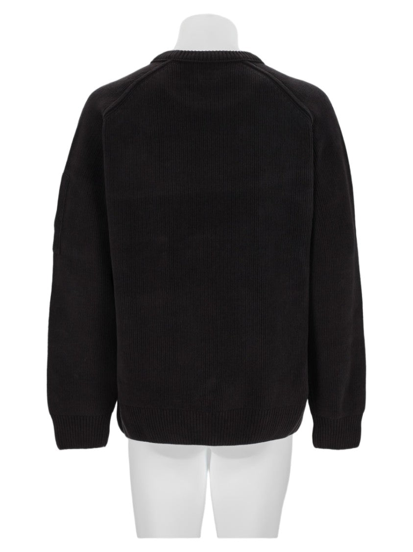 C.P. Company Black Ribbed Crew Neck Cotton Sweater