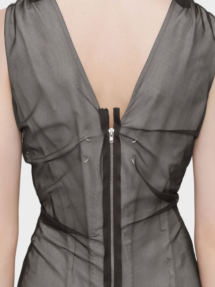Maison Margiela Grey Stretch Tulle Viscose Taffeta Midi Dress
