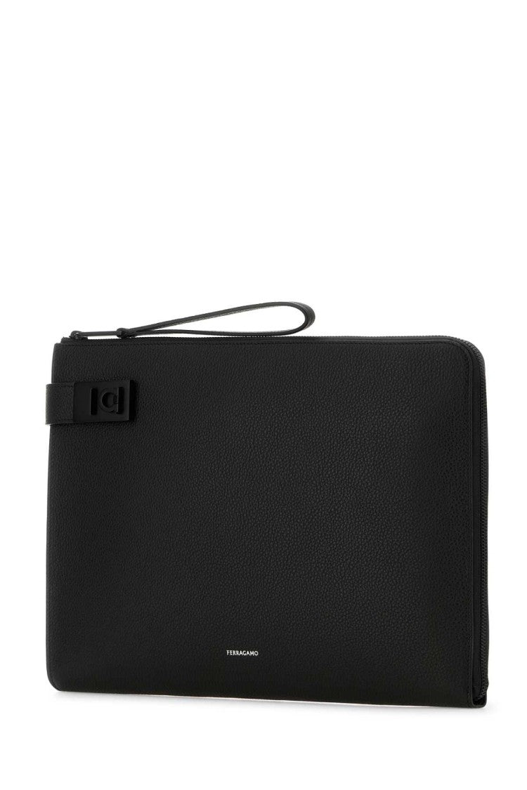 Salvatore Ferragamo Black Leather Clutch