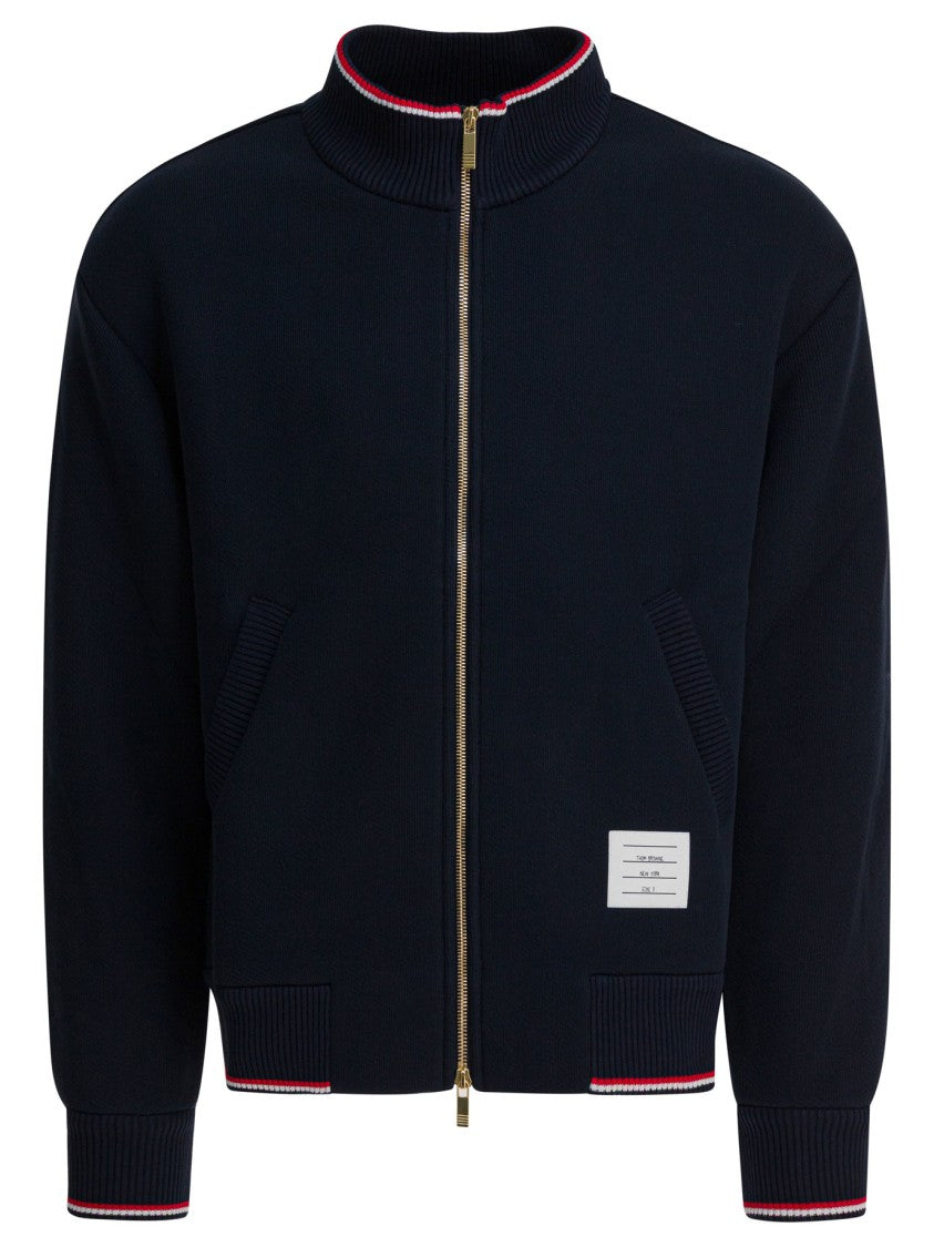 Thom Browne Tricolor Insert Zip-Up Sweatshirt With Logo Patch