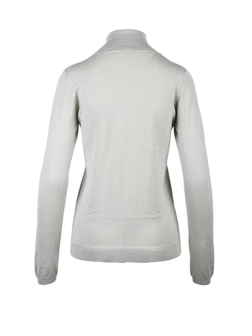 Brunello Cucinelli Cashmere Silk Knit Sweater With Subtle High Neckline