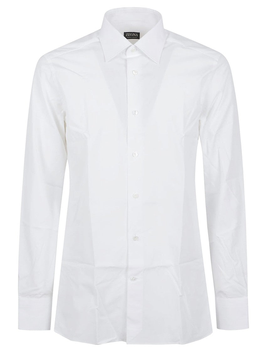 Zegna Tailored White Cotton Long-Sleeve Shirt With Pointed Collar
