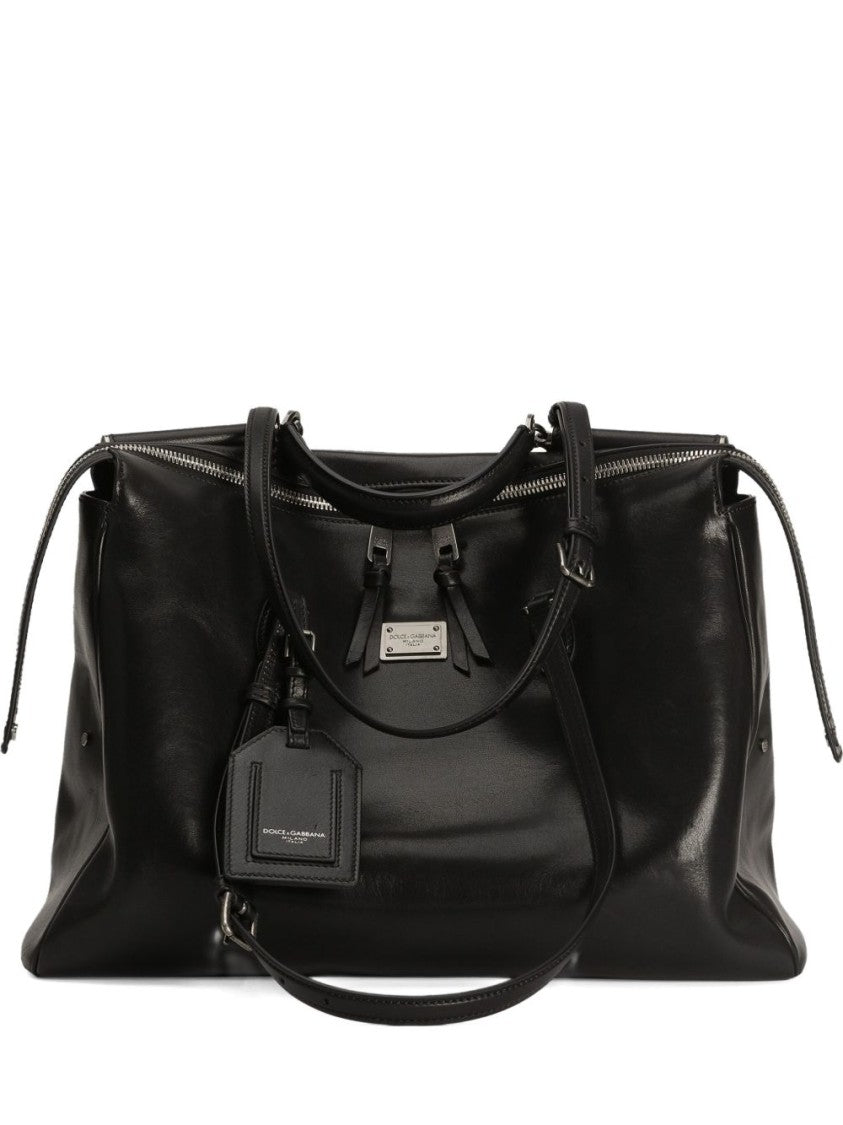 Dolce & Gabbana Black Smooth Leather Dual Handle Tote Bag