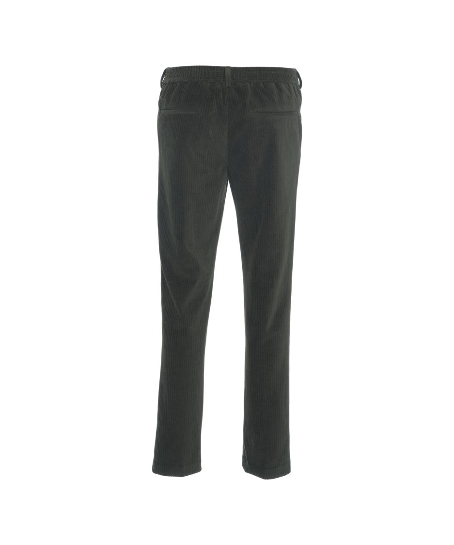 Circolo 1901 Slim Fit Green Corduroy Trousers With Drawstring Waist
