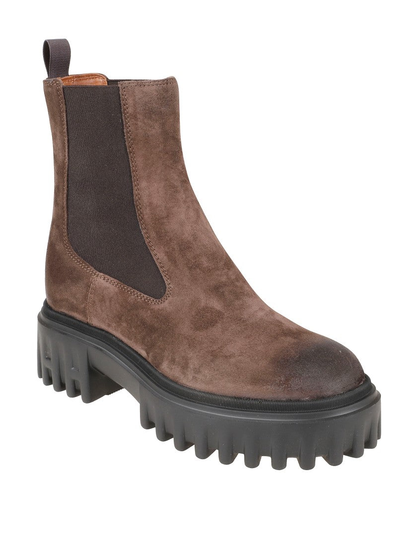 Hogan Rugged Brown Suede Boots With Sole
