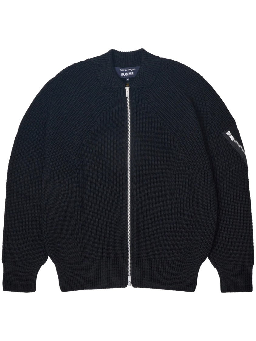 Comme Des Garçons Chunky Ribbed Knit Sweater With Zippered Pocket Detail