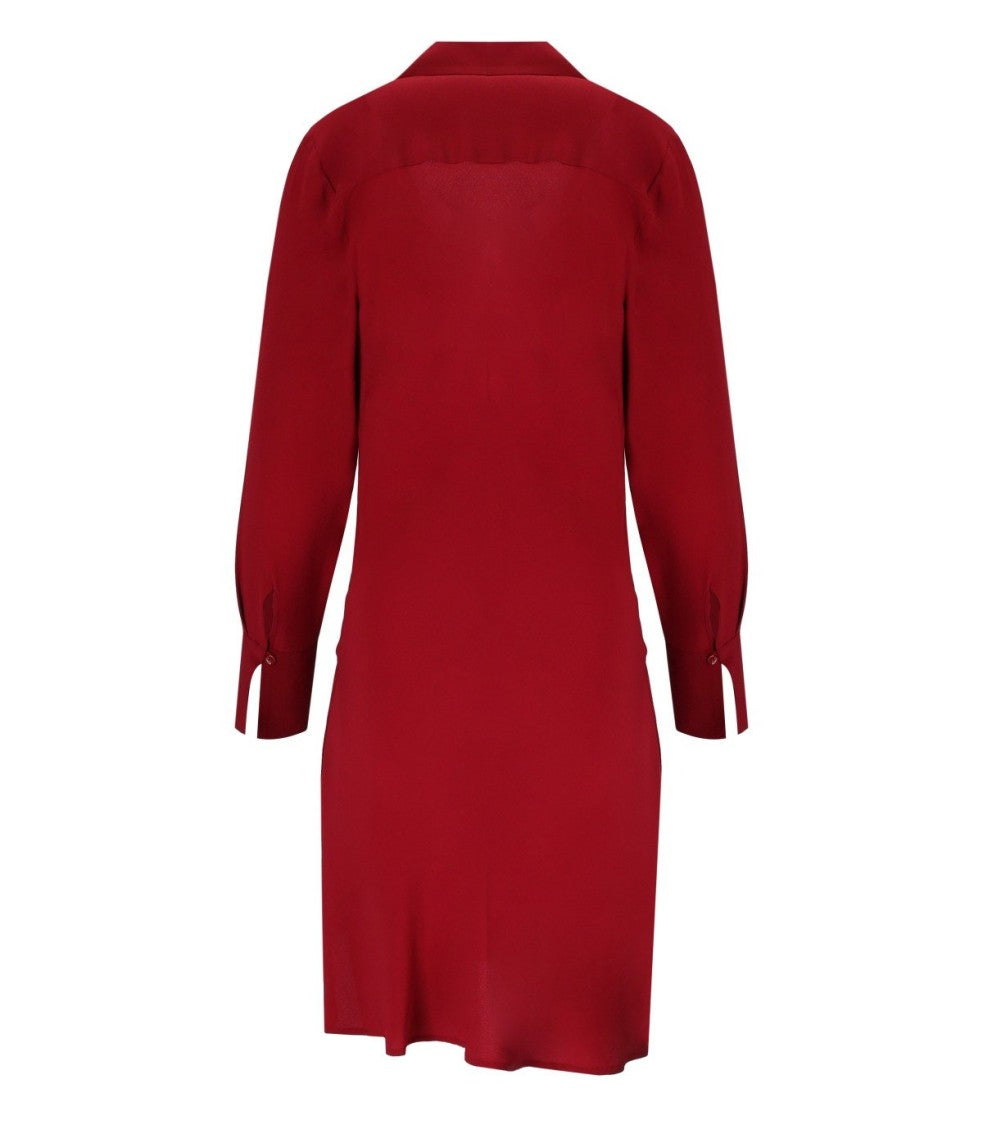 Federica Tosi Deep V-Neck Red Crêpe Dress With Flared Cuffs