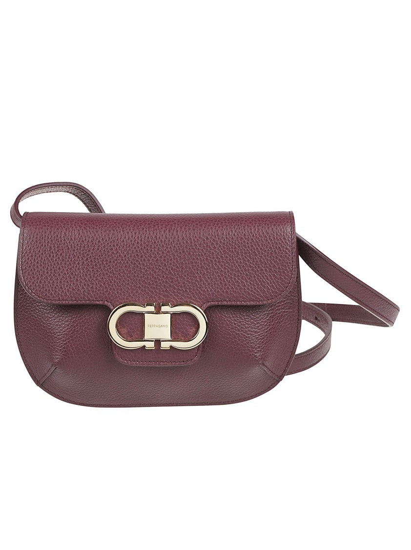 Ferragamo Mini Pebbled Leather Flap Bag With Gancini Hardware